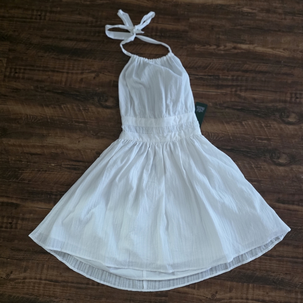 NWT White Backless Halter Sundress XXS Summer Dress